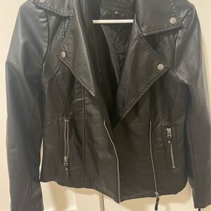 Max Studio Dark Leather Jacket with Silver Details